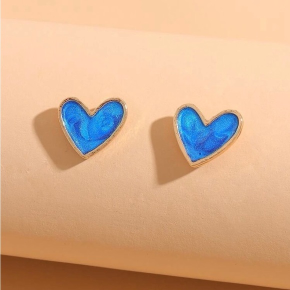 Sapphire Blue Heart Earrings in Gold Tone Frame - Picture 11 of 14